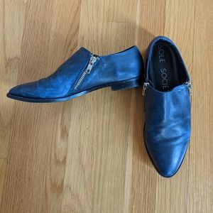 Sole Society Birch Zip Leather Loafer, Navy - 6